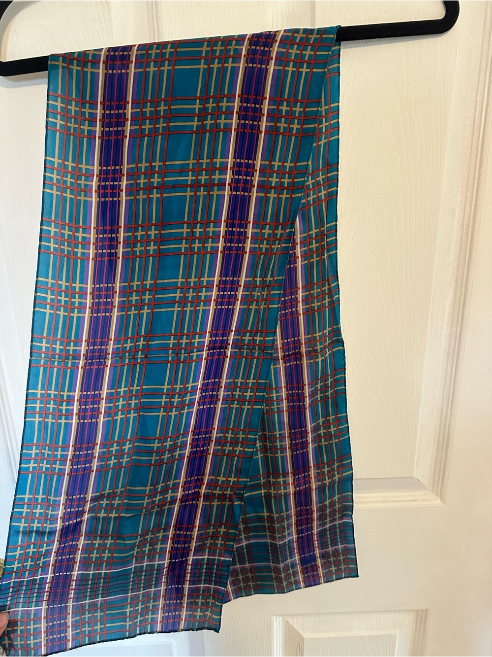 Liz Clairborne Vintage 100% Silk Teal Plaid Women's scarf
